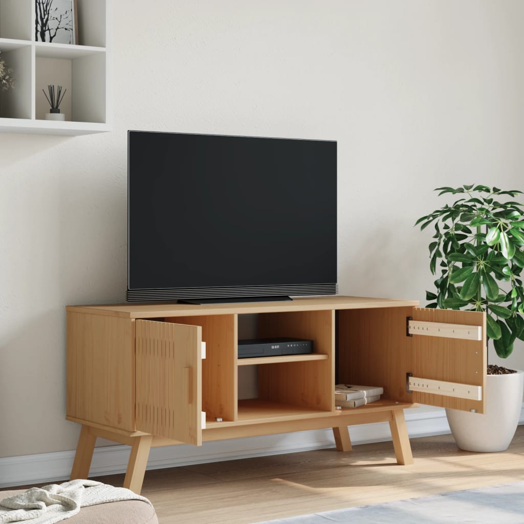 vidaXL tv-bord OLDEN 114x43x57 cm massivt fyrretræ brun
