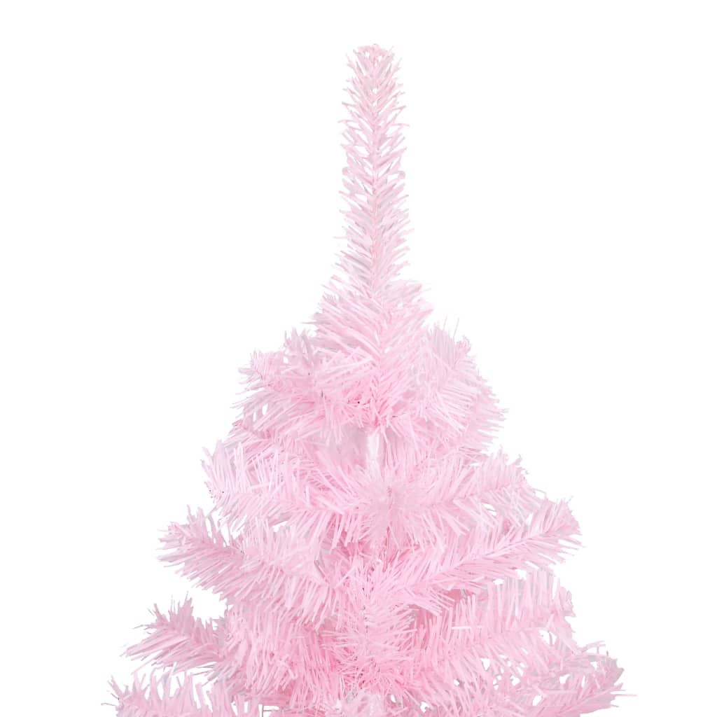 vidaXL kunstigt juletræ med lys og juletræsfod 150 cm PVC lyserød