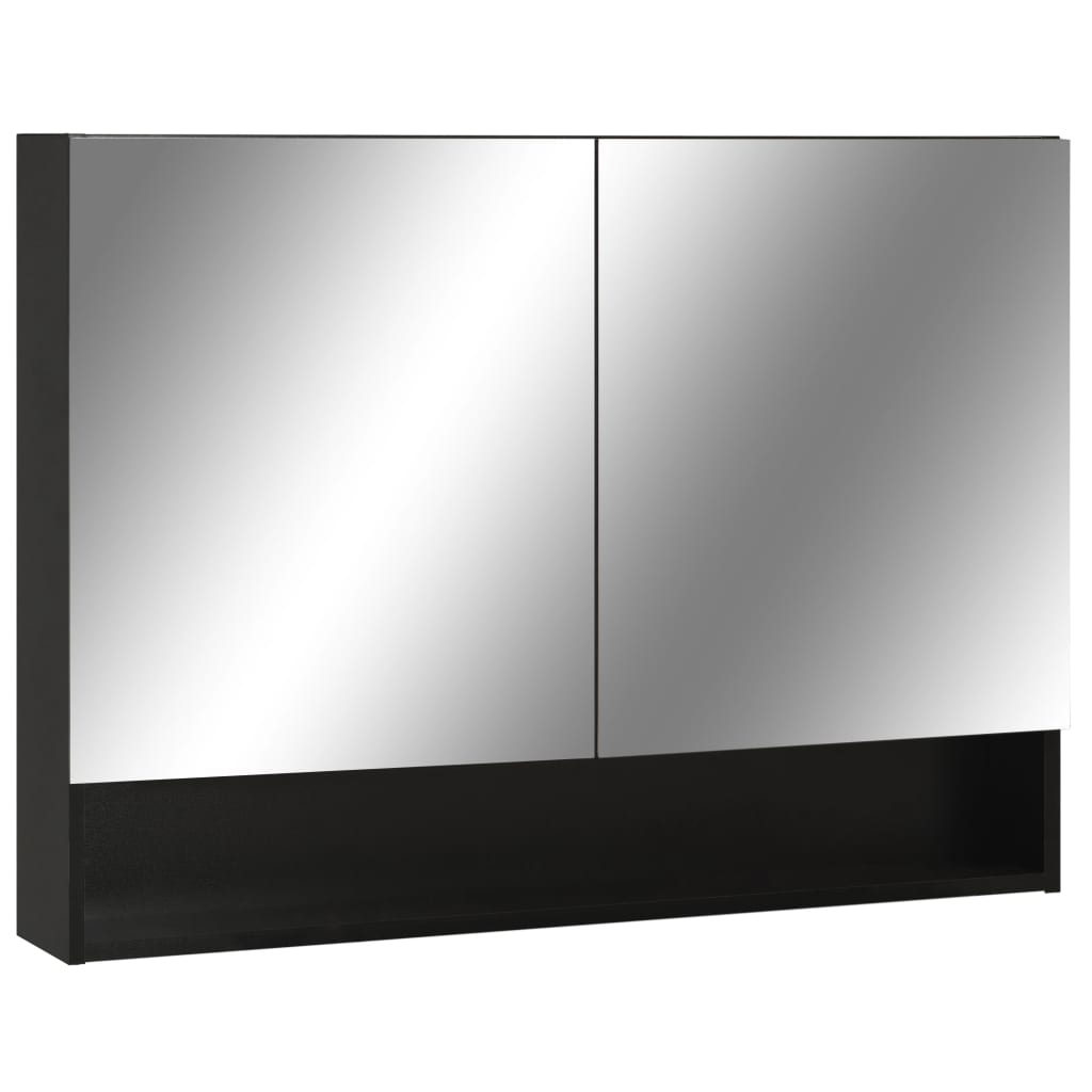 vidaXL badeværelsesskab med spejl + LED 80x15x60 cm MDF sort