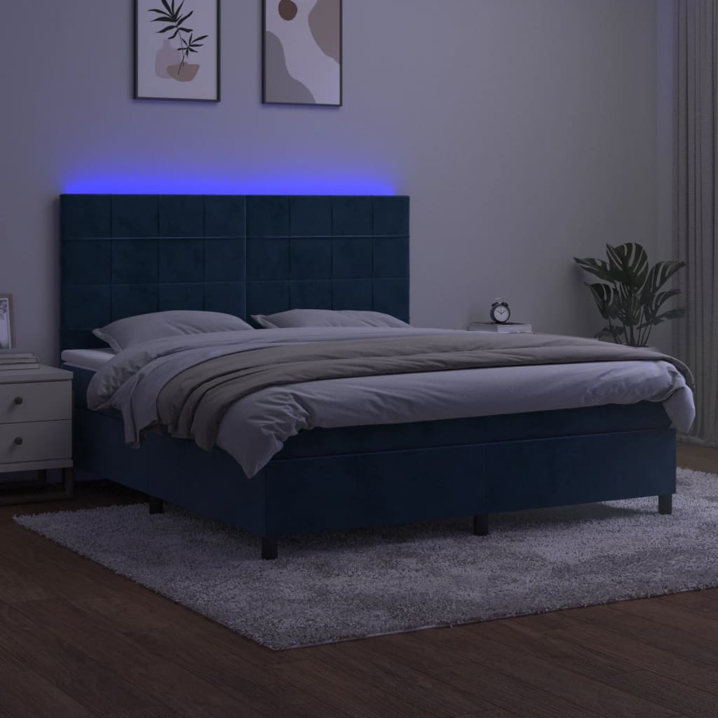 vidaXL kontinentalseng med LED-lys 180x200 cm fløjl mørkeblå