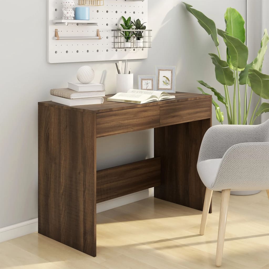vidaXL skrivebord 101x50x76,5 cm konstrueret træ brun egetræsfarve