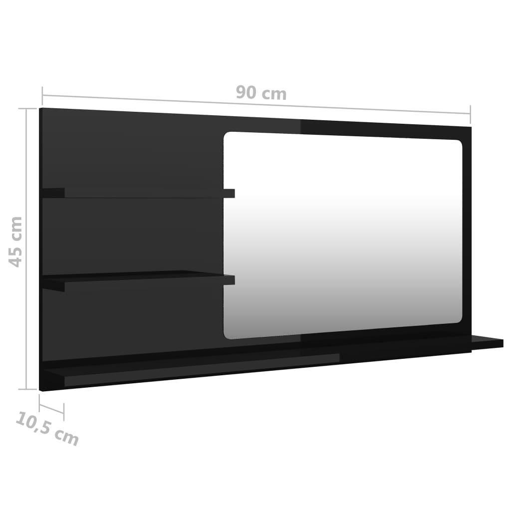 vidaXL badeværelsesspejl 90x10,5x45 cm spånplade sort højglans