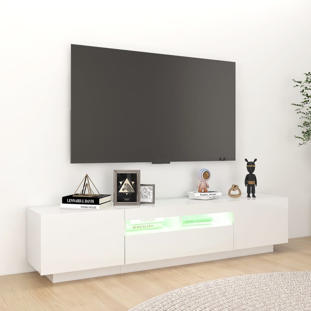 vidaXL tv-skab med LED-lys 180x35x40 cm hvid højglans