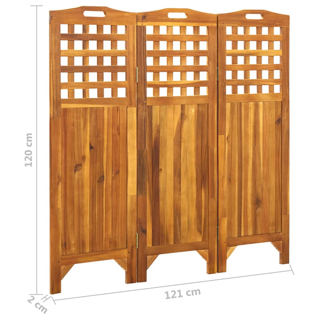 vidaXL 3-panels rumdeler 121x2x120 cm massivt akacietræ