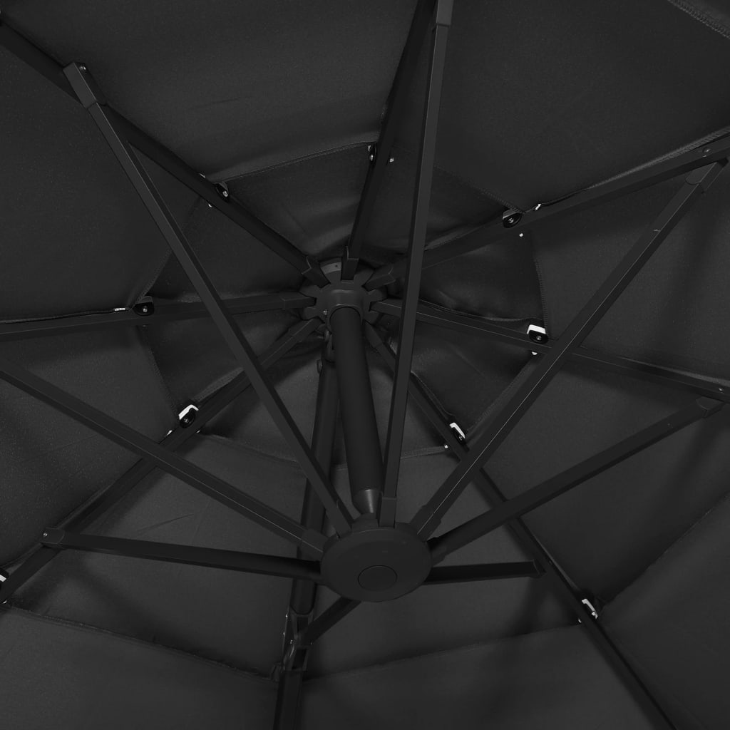 vidaXL parasol med aluminiumsstang i 4 niveauer 3x3 m sort