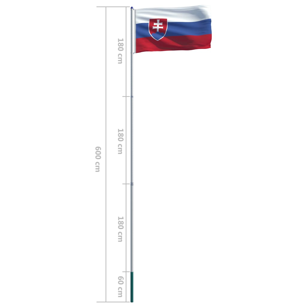 vidaXL Slovakiets flag og flagstang 6 m aluminium