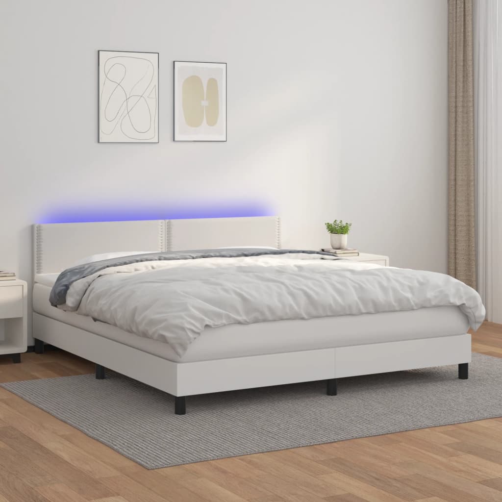 vidaXL kontinentalseng med LED-lys 180x200 cm kunstlæder hvid