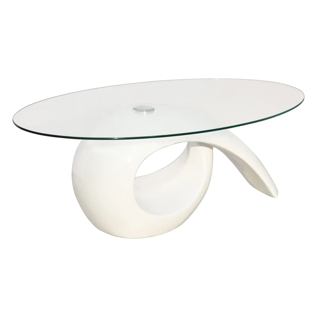 vidaXL sofabord med oval bordplade i glas højglans hvid