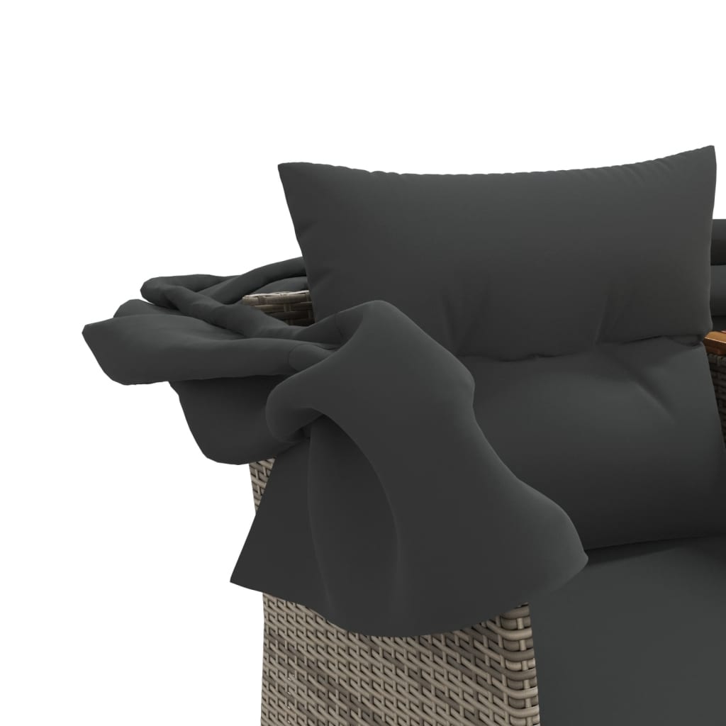 vidaXL 2-personers havesofa med baldakin og skamler polyrattan grå