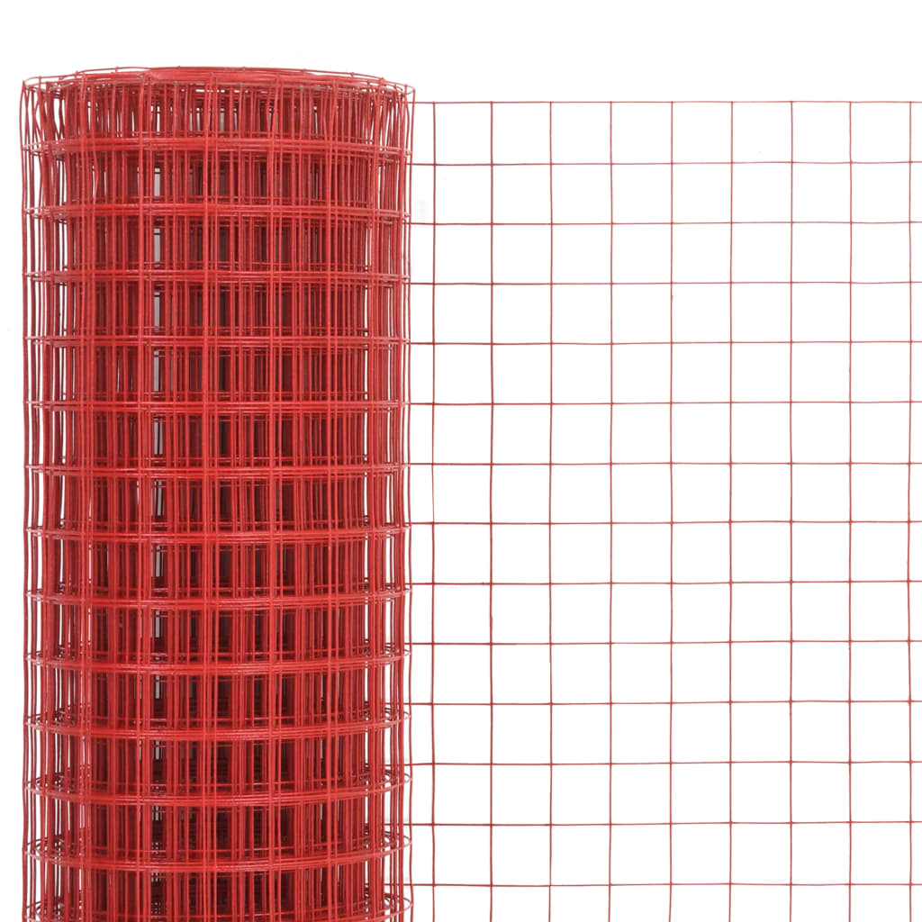 vidaXL hønsenet stål med PVC-belægning 10 x 1,5 m rød