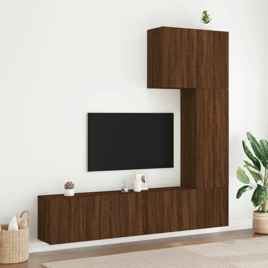 vidaXL tv-møbel til væg 5 dele konstrueret træ brun egetræsfarve