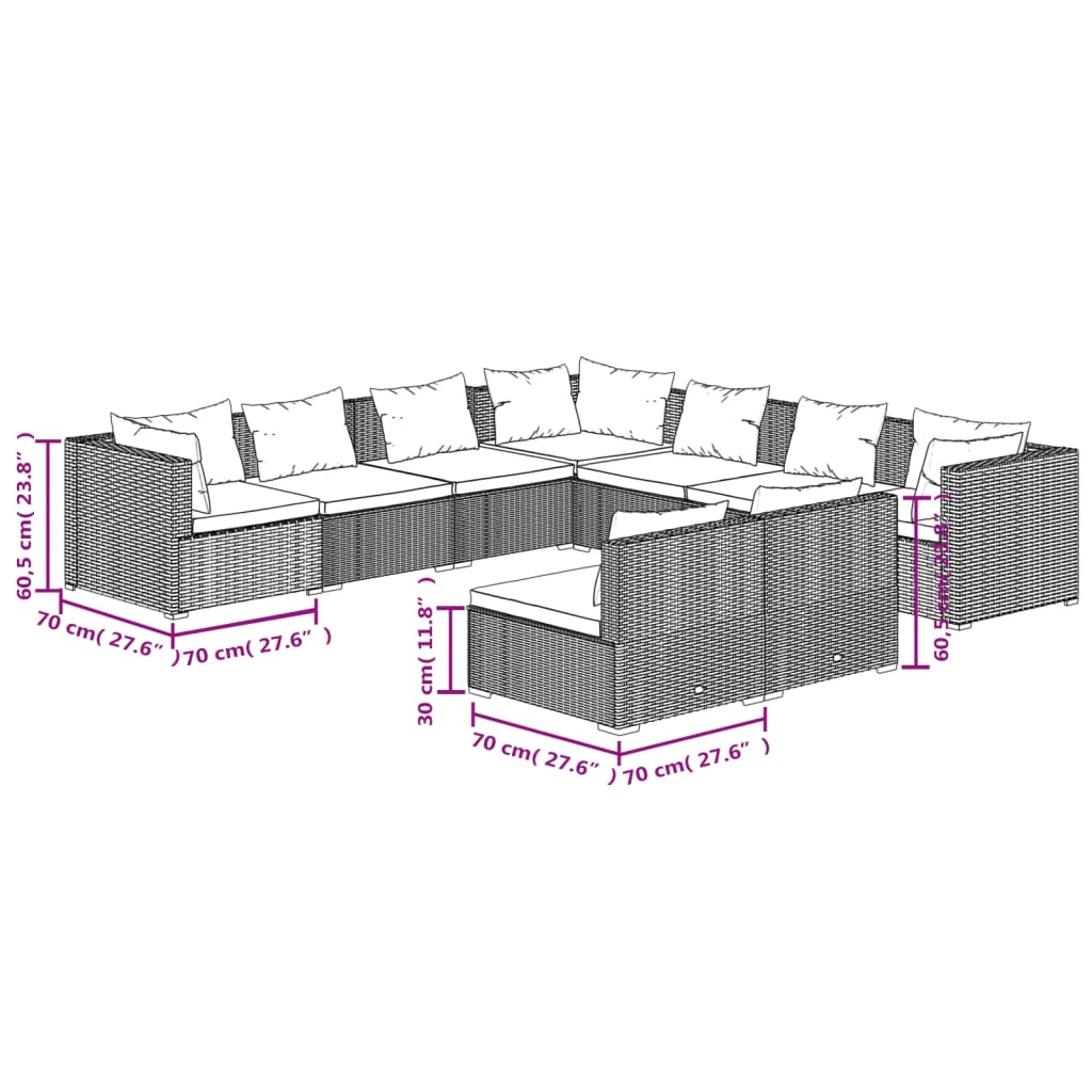 vidaXL loungesæt til haven 9 dele med hynder polyrattan grå