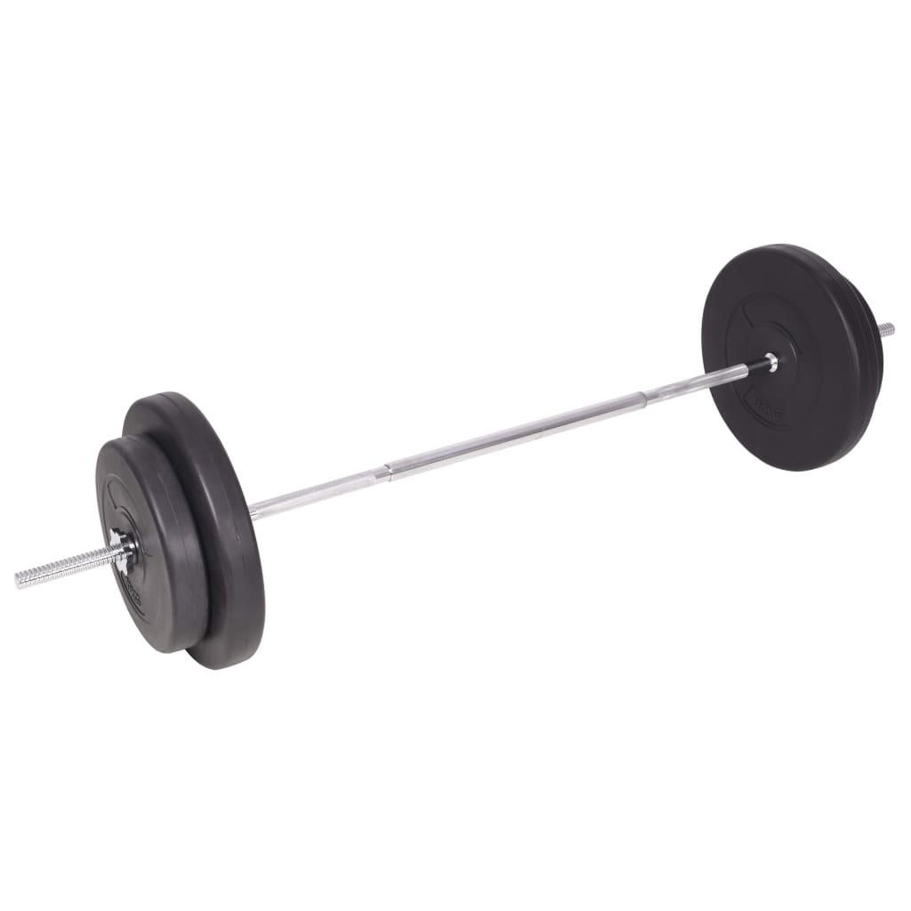 vidaXL træningsbænk med vægtstativ, vægtstangs- og håndvægtssæt 90 kg