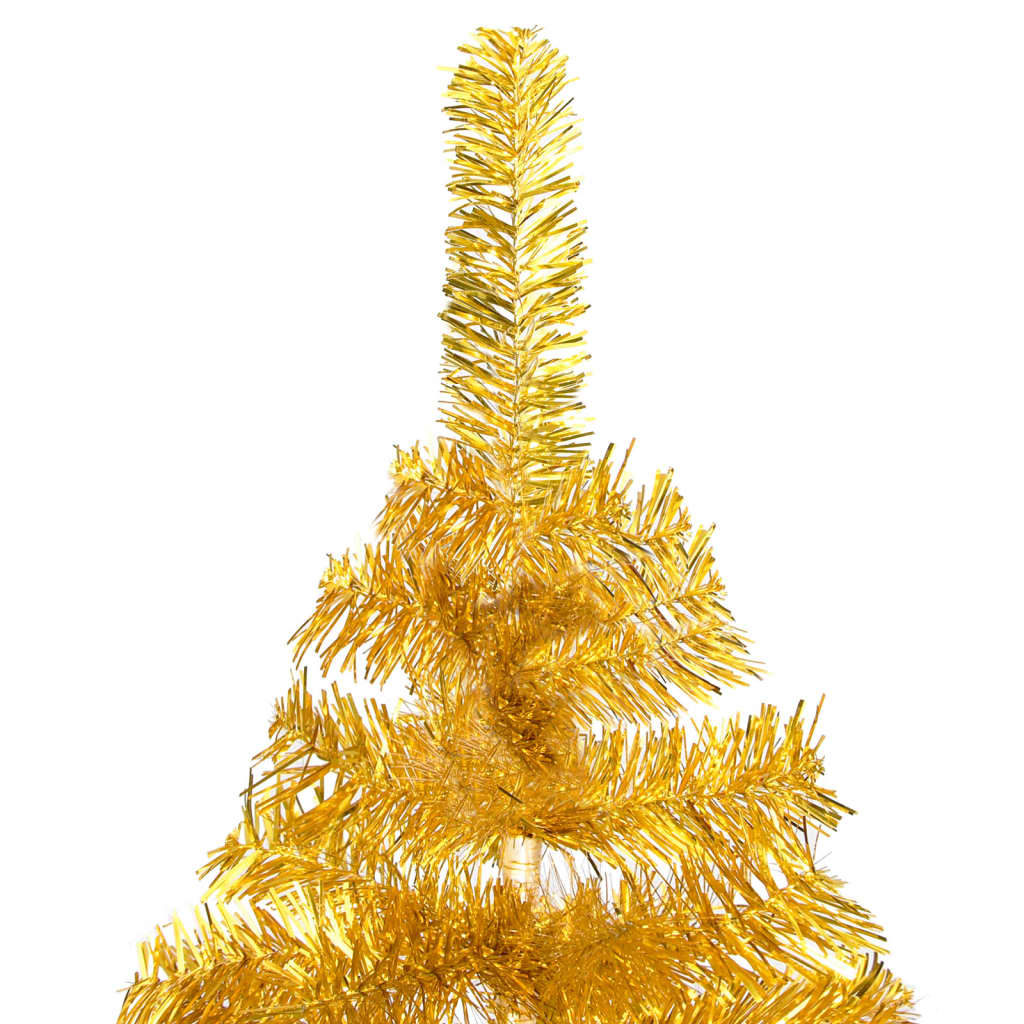 vidaXL kunstigt juletræ med lys og juletræsfod 120 cm PVC guldfarvet