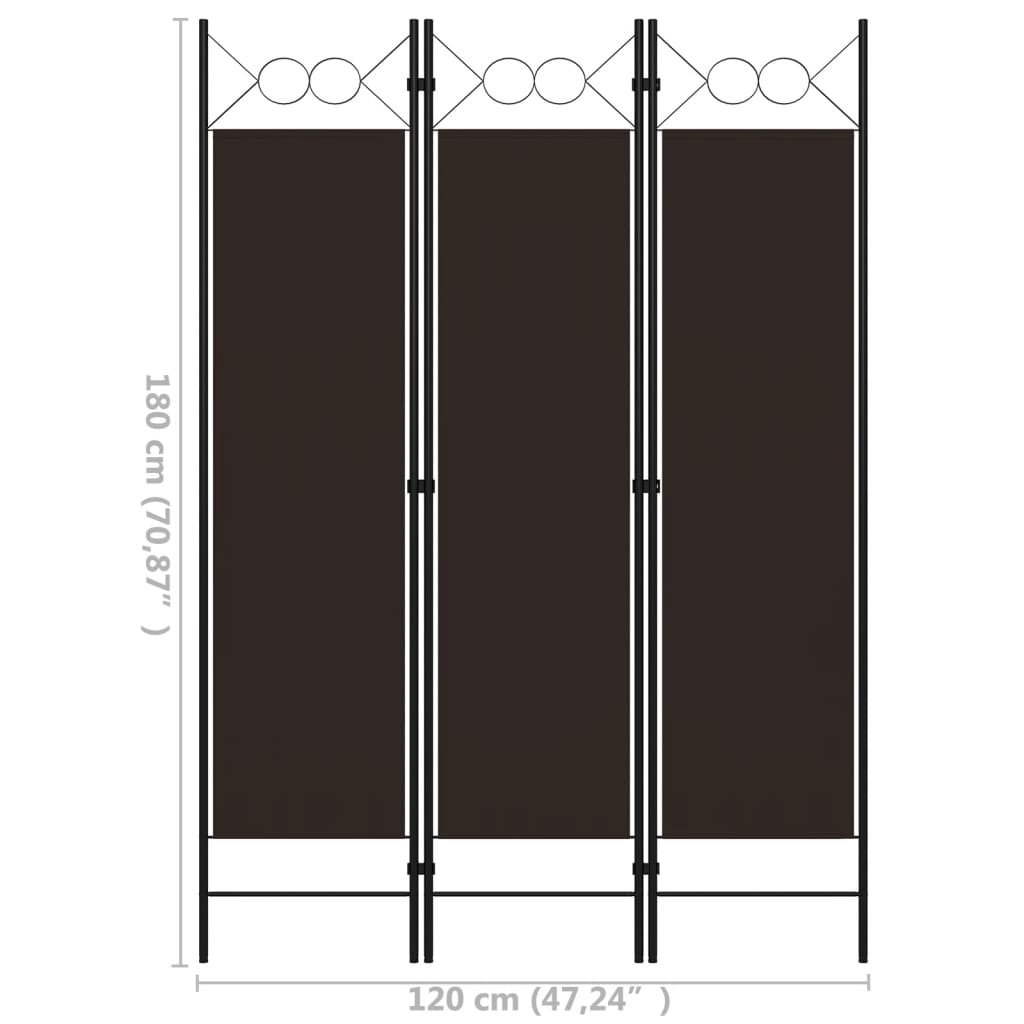 vidaXL 3-panels rumdeler 120x180 cm brun