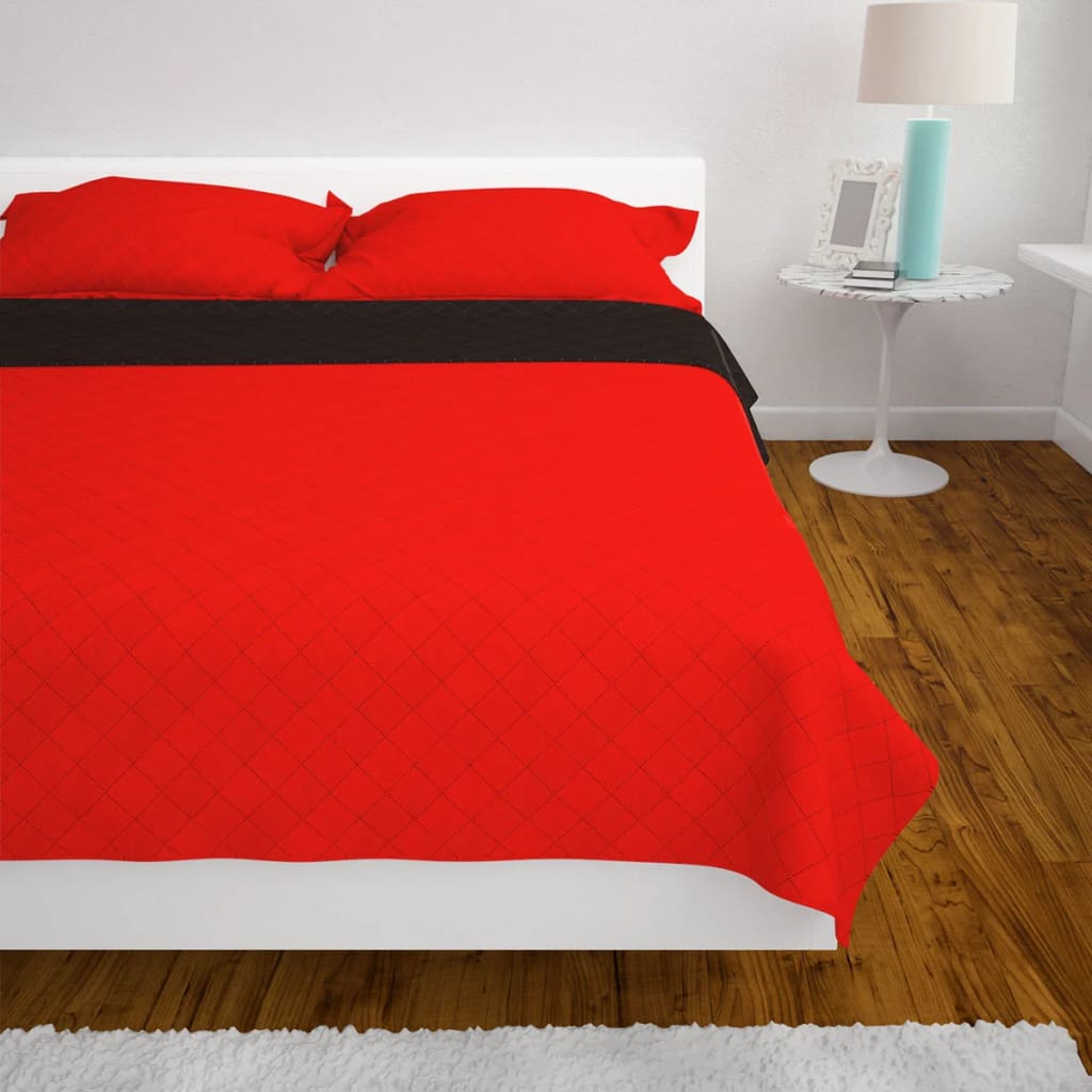 vidaXL dobbeltsidet polstret sengetæppe rød og sort 230 x 260 cm