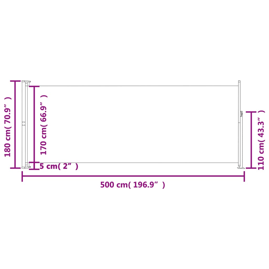vidaXL sammenrullelig sidemarkise til terrassen 180x500 cm sort