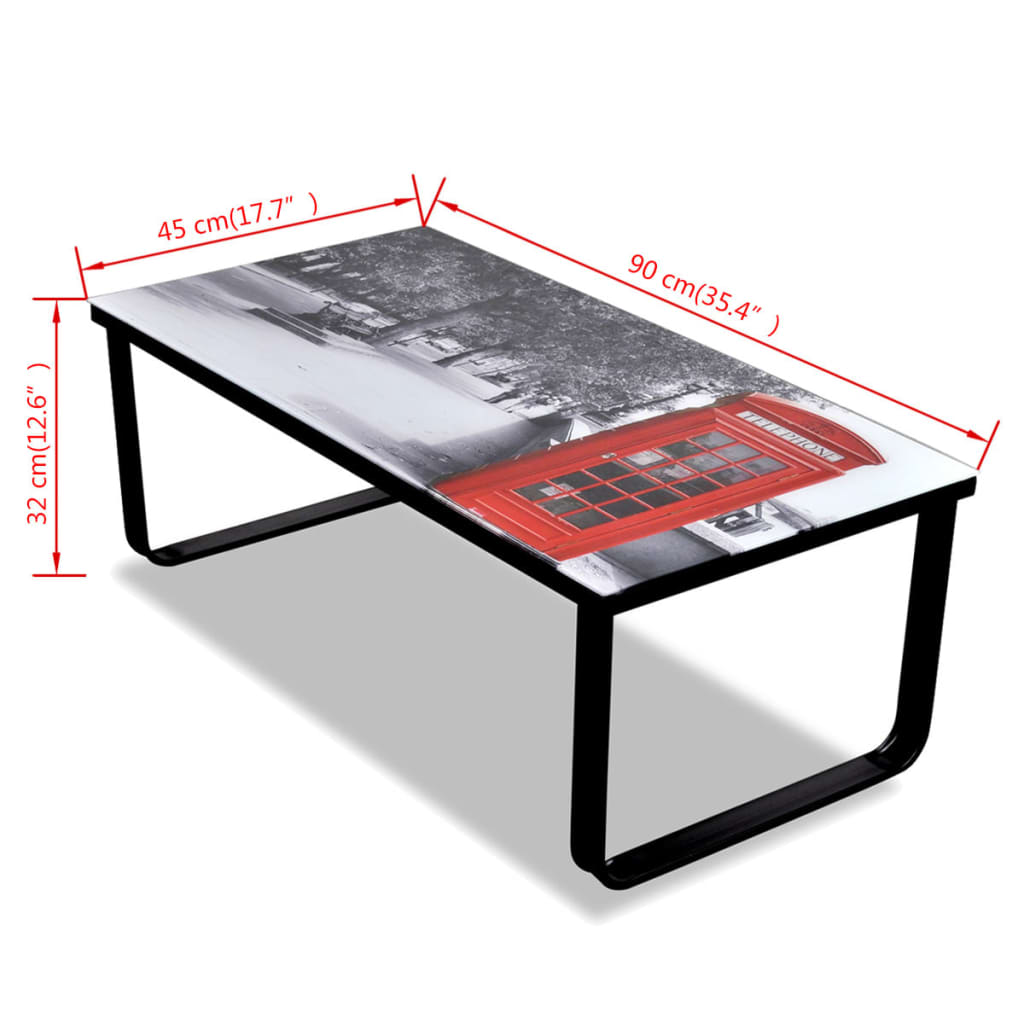 vidaXL sofabord med telefonboksprint glasbordplade