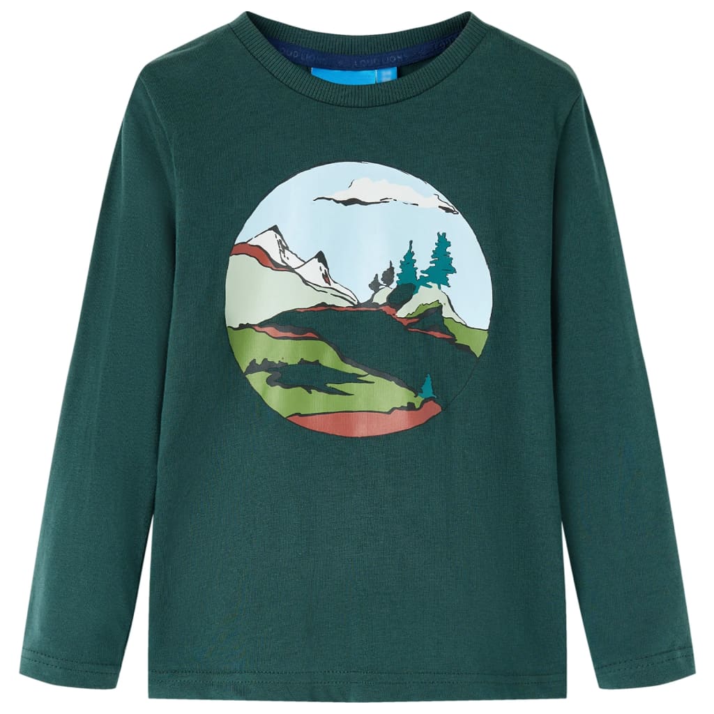 Langærmet T-shirt til børn str. 92 mørkegrøn