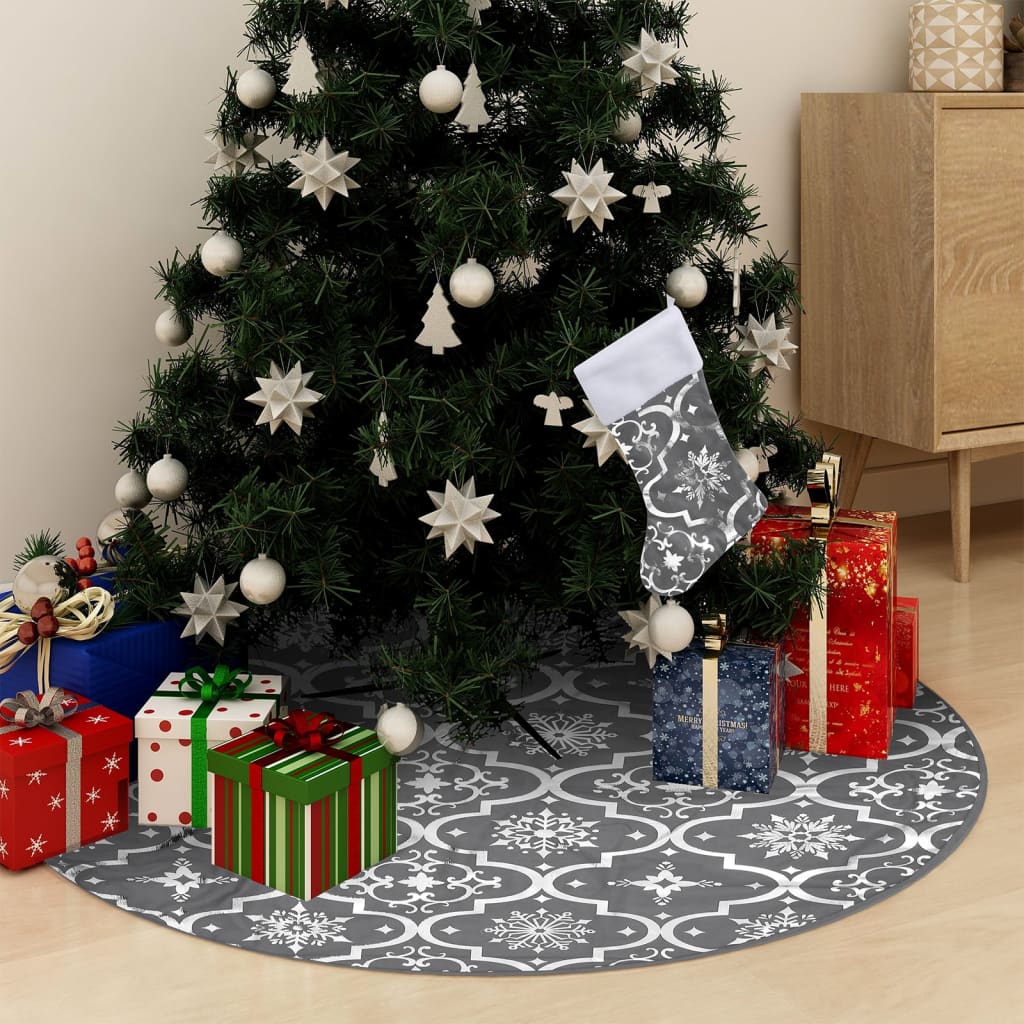 vidaXL luksuriøs skjuler til juletræsfod med julesok 150 cm stof grå