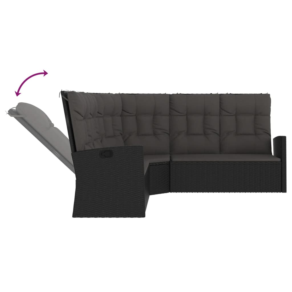 vidaXL hjørnemodul til sofa med hynder polyrattan sort
