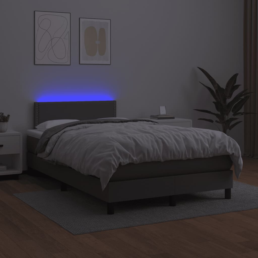 vidaXL kontinentalseng med madras og LED-lys 120x190 cm kunstlæder grå