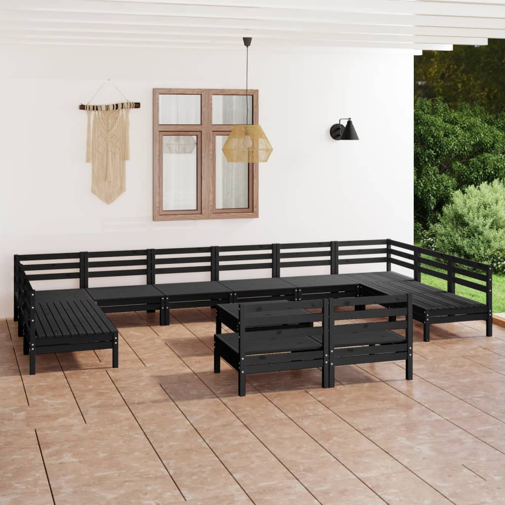 vidaXL loungesæt til haven 13 dele massivt fyrretræ sort