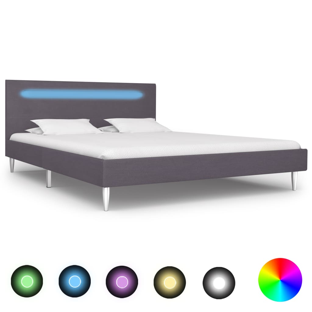 vidaXL sengestel med LED 140 x 200 cm stof grå