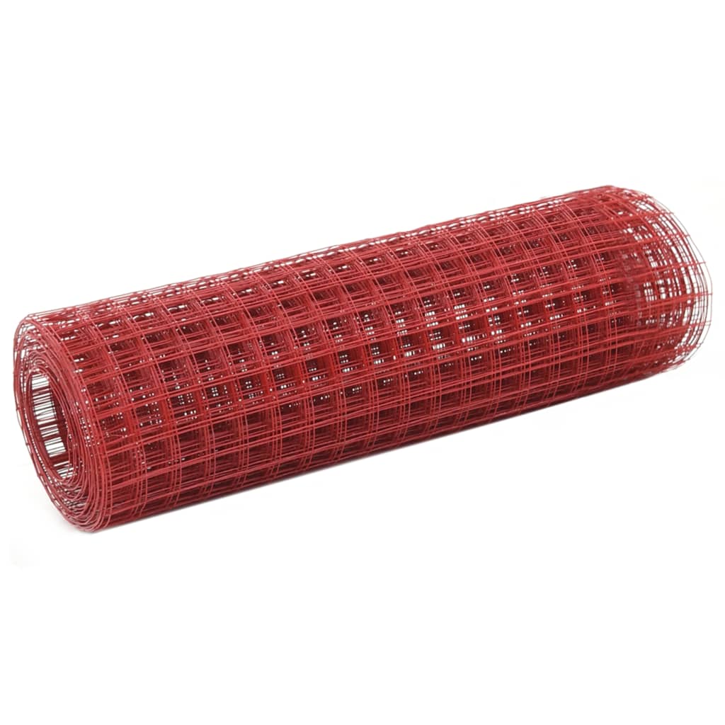 vidaXL hønsenet stål med PVC-belægning 10 x 0,5 m rød