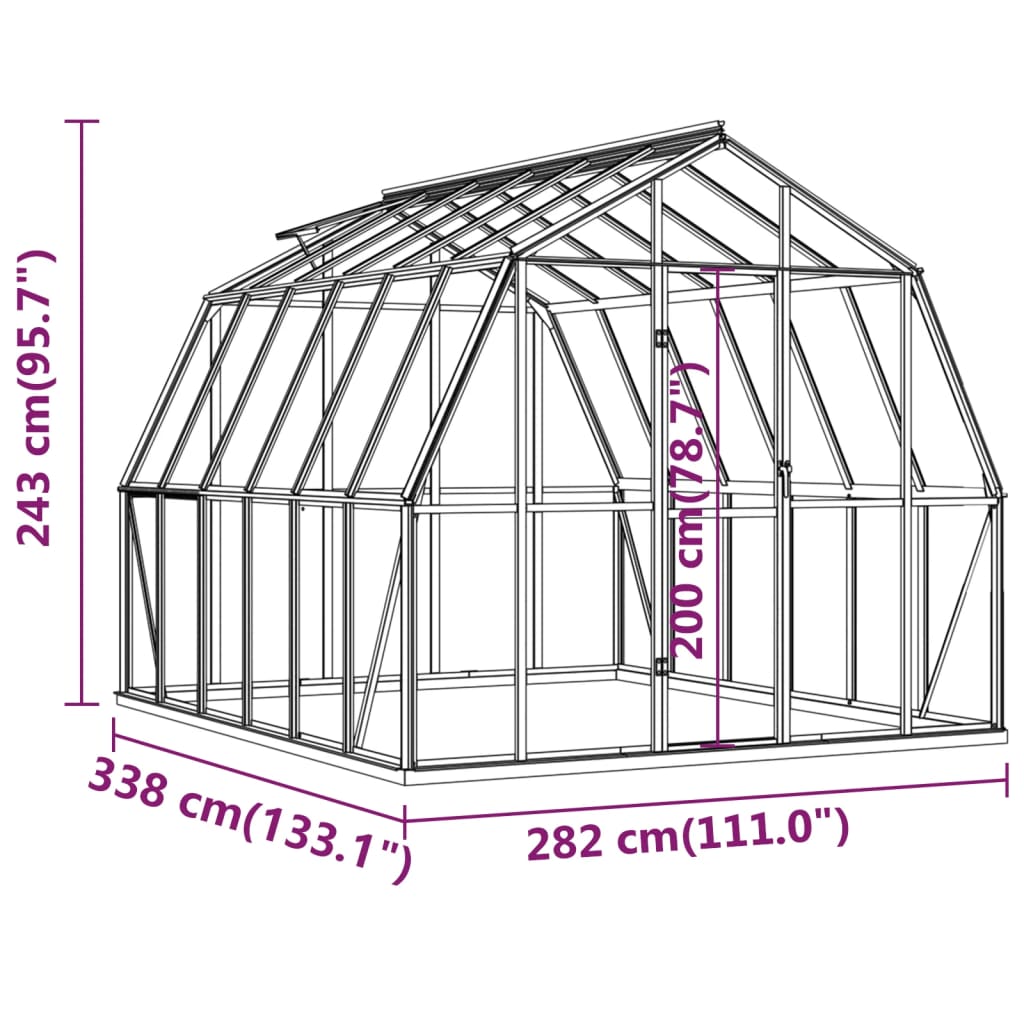 vidaXL drivhus med fundamentramme 9,98 m² aluminium antracitgrå