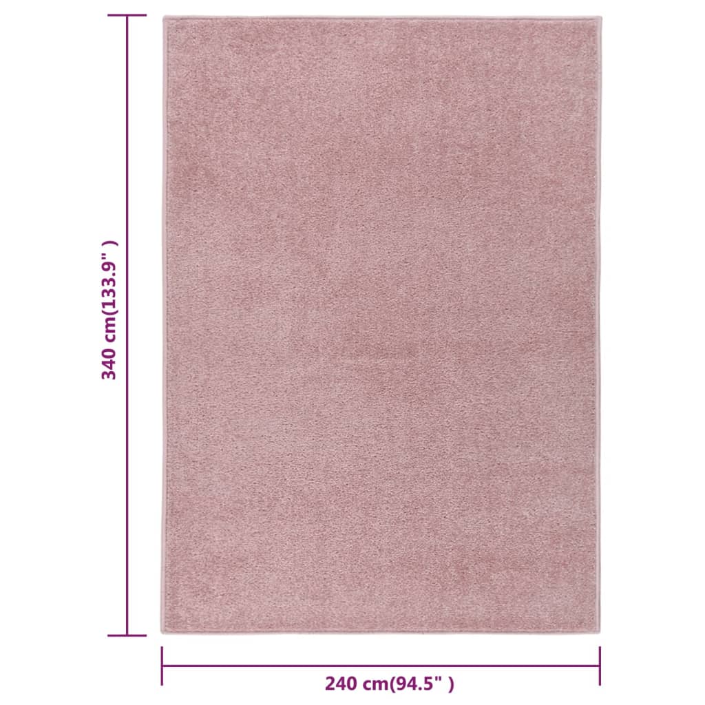 vidaXL gulvtæppe 240x340 cm kort luv lyserød