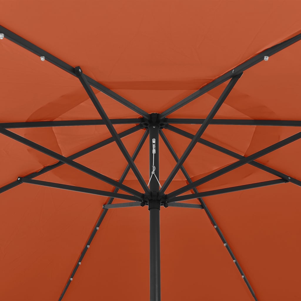 vidaXL parasol m. LED-lys + metalstang 400 cm terrakotta