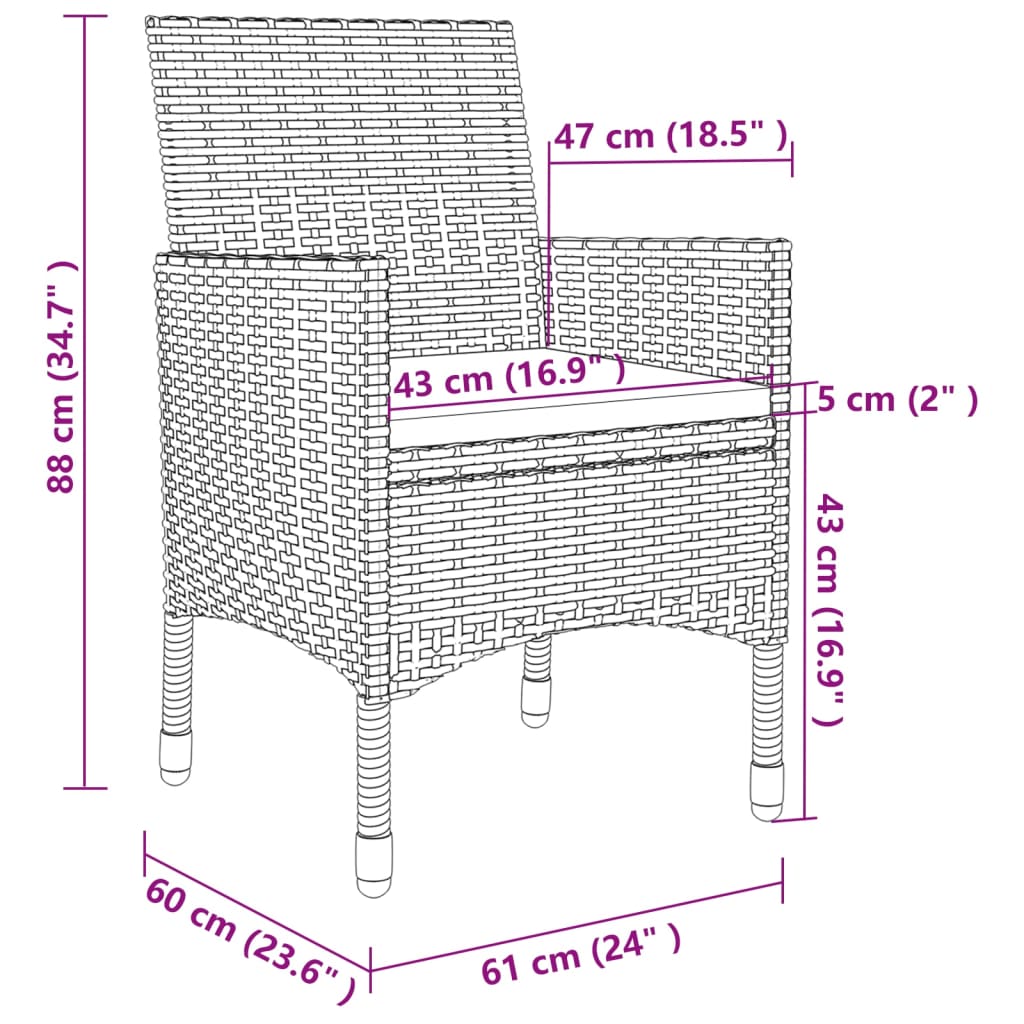 vidaXL spisebordssæt til haven 5 dele med hynder polyrattan og sort