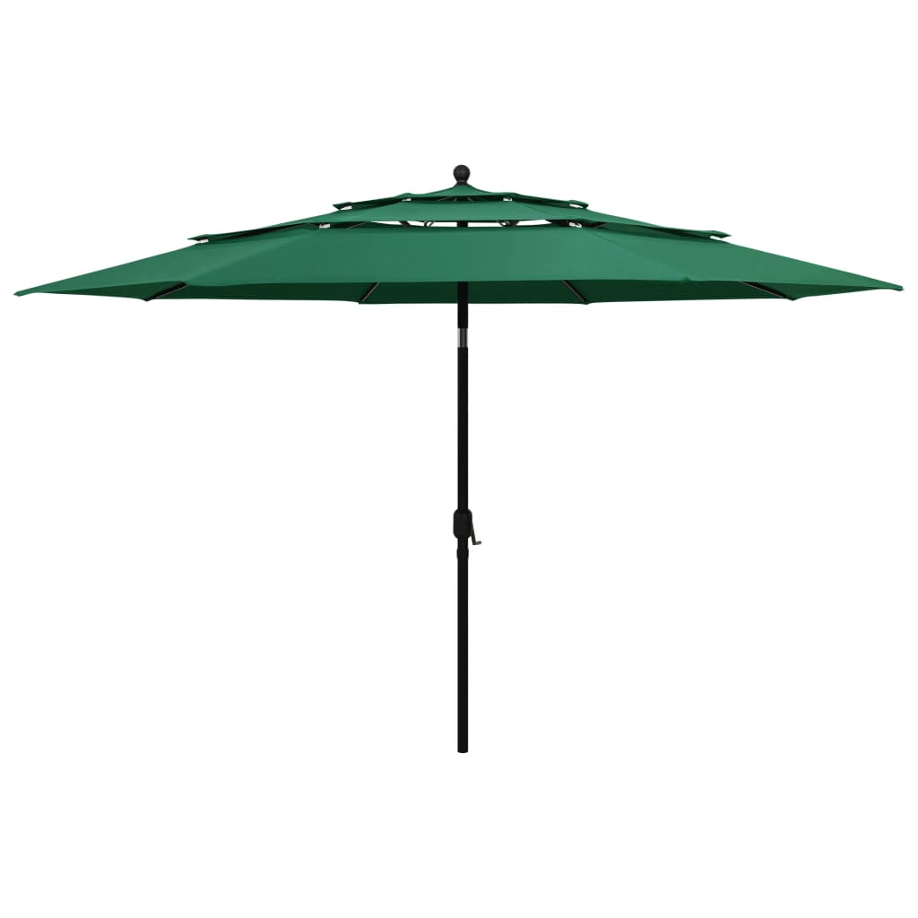 vidaXL parasol med aluminiumsstang i 3 niveauer 3,5 m grøn