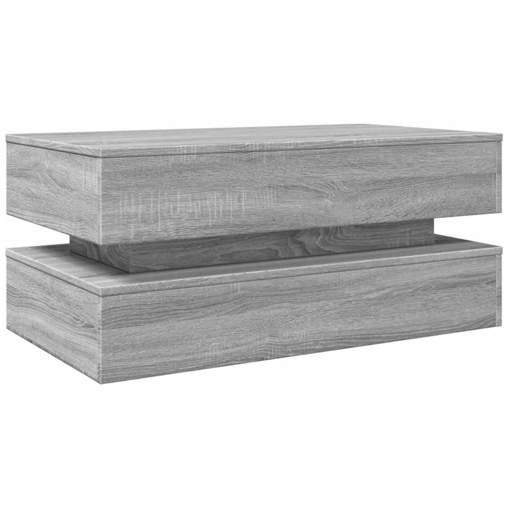 vidaXL sofabord med LED-lys 90x50x40 cm grå sonoma-eg