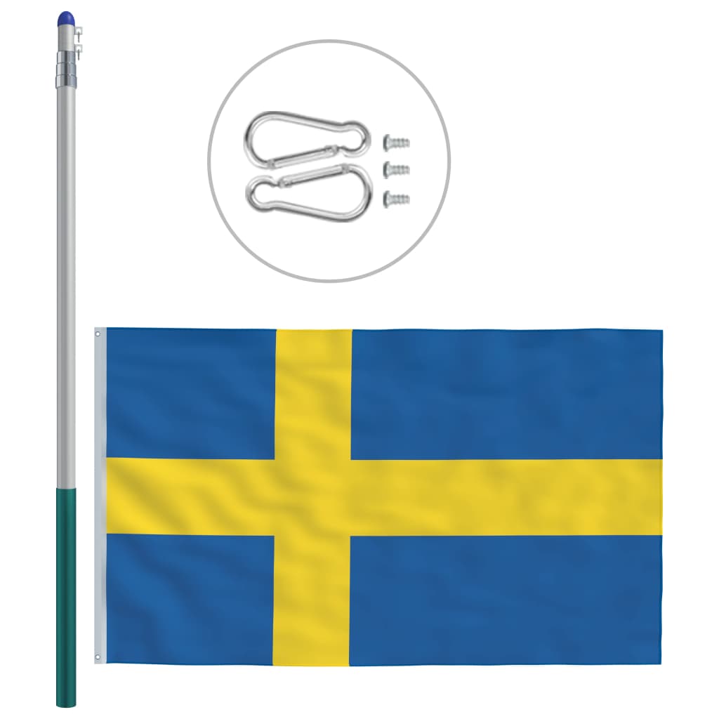 vidaXL Sveriges flag og flagstang 6 m aluminium