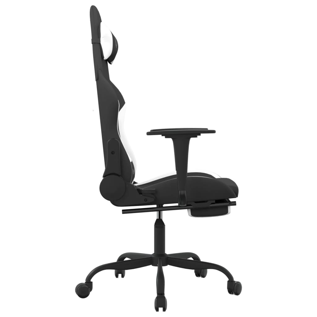 vidaXL gamingstol med fodstøtte stof sort og hvid