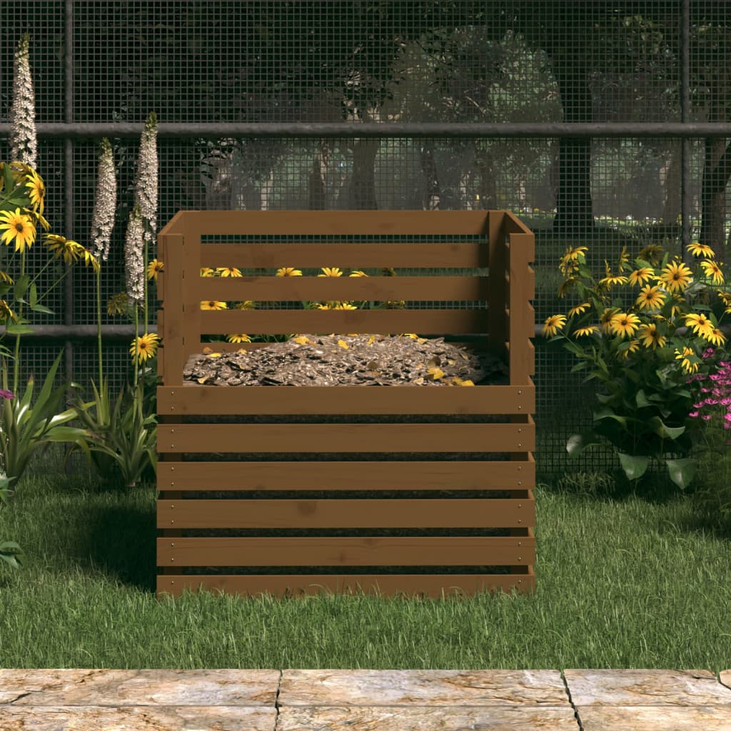 vidaXL kompostbeholder 80x80x78 cm massivt fyrretræ gyldenbrun