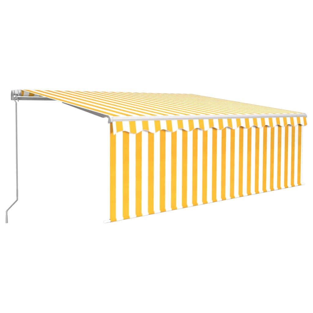 vidaXL markise m. gardin + LED 4x3 m manuel betjening gul og hvid