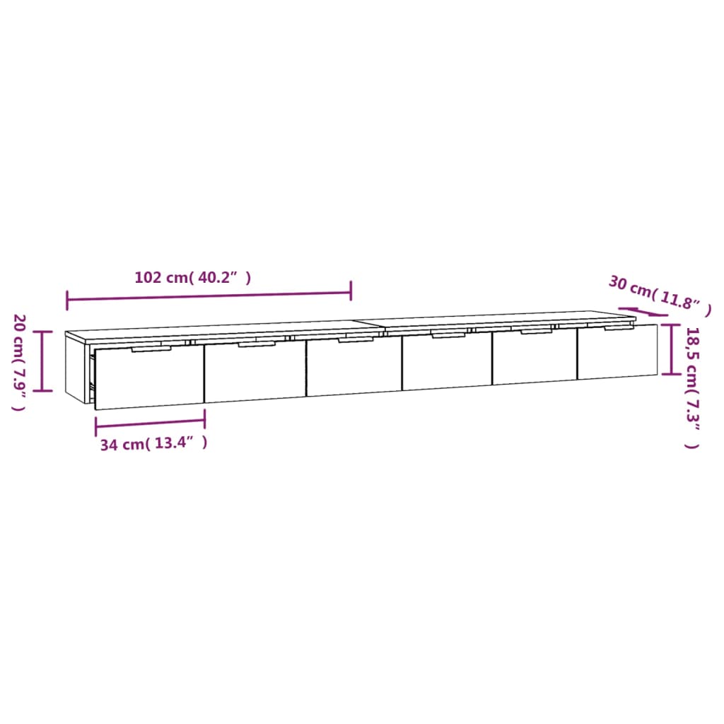 vidaXL vægskabe 2 stk. 102x30x20 cm konstrueret træ betongrå