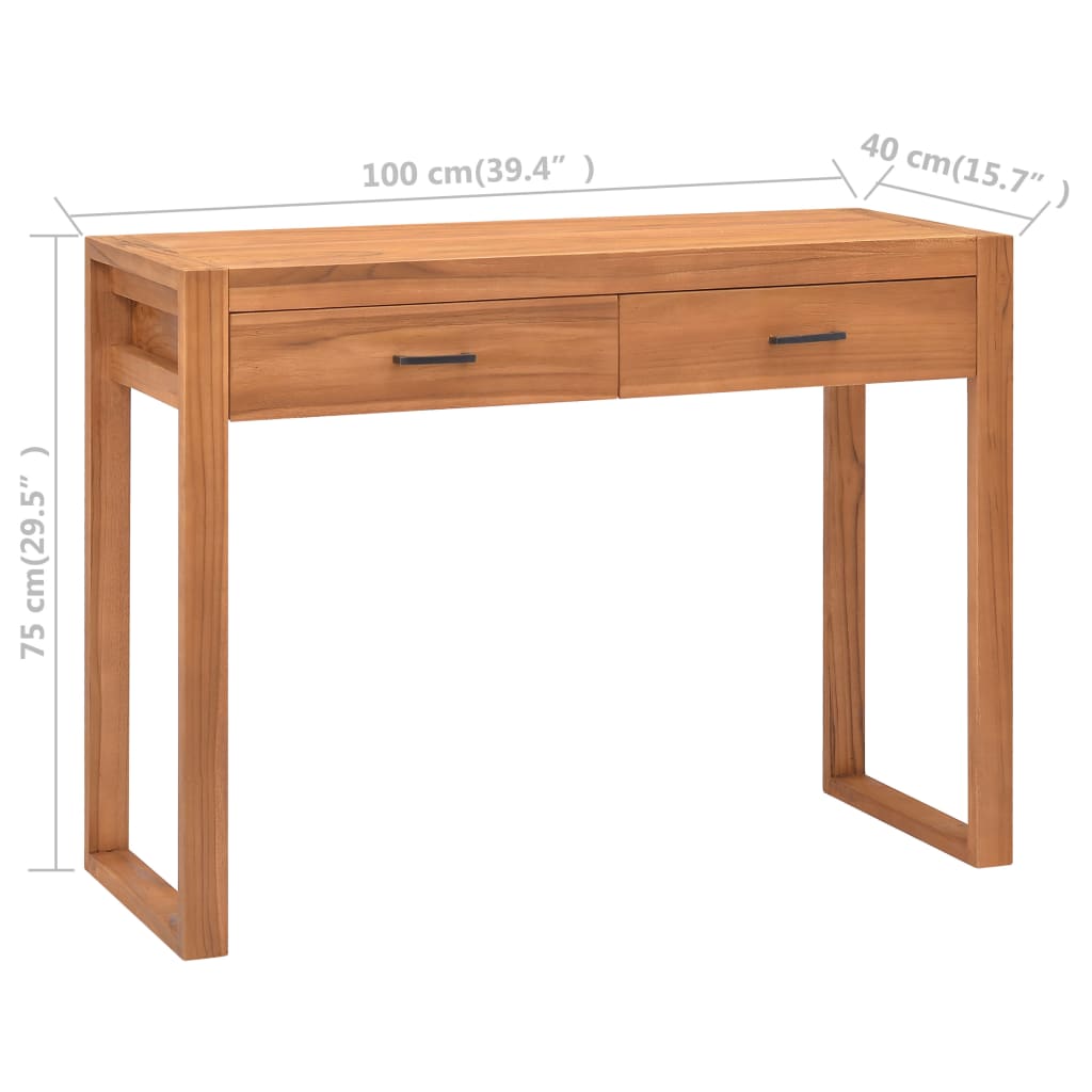 vidaXL skrivebord med 2 skuffer 100x40x75 cm teaktræ