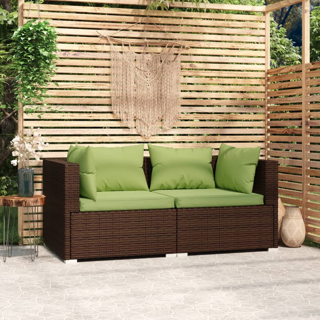 vidaXL 2-personers sofa med hynder polyrattan brun