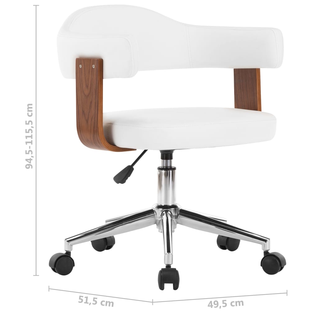 vidaXL drejelig kontorstol bøjet træ og kunstlæder hvid