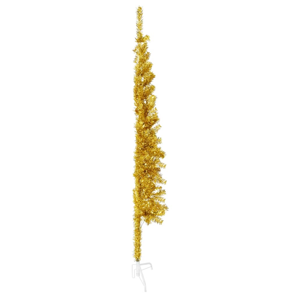 vidaXL kunstigt halvt juletræ med juletræsfod 150 cm smalt guldfarvet
