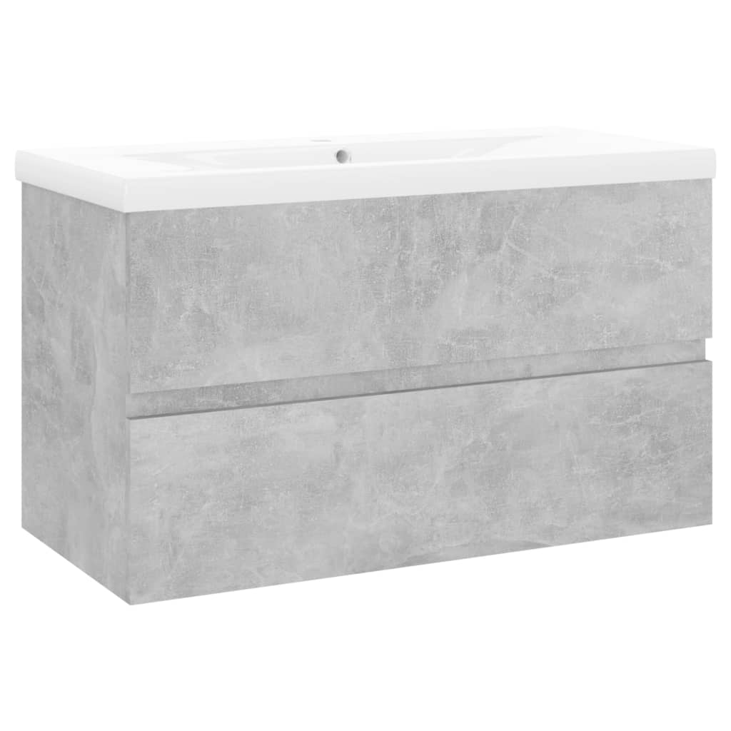 vidaXL vaskeskab med indbygget håndvask spånplade betongrå