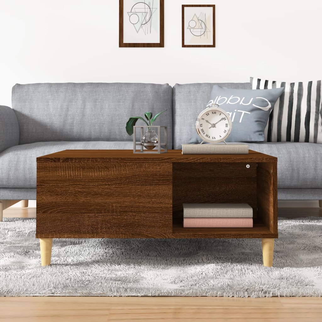 vidaXL sofabord 80x80x36,5 cm konstrueret træ brun egetræsfarve