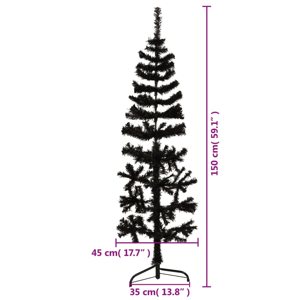 vidaXL kunstigt halvt juletræ med juletræsfod 150 cm smalt sort