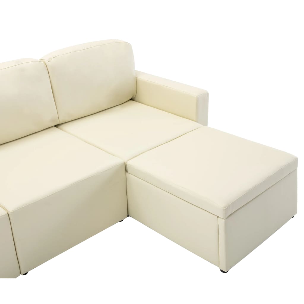 vidaXL 3-personers sovesofa modulær kunstlæder cremefarvet