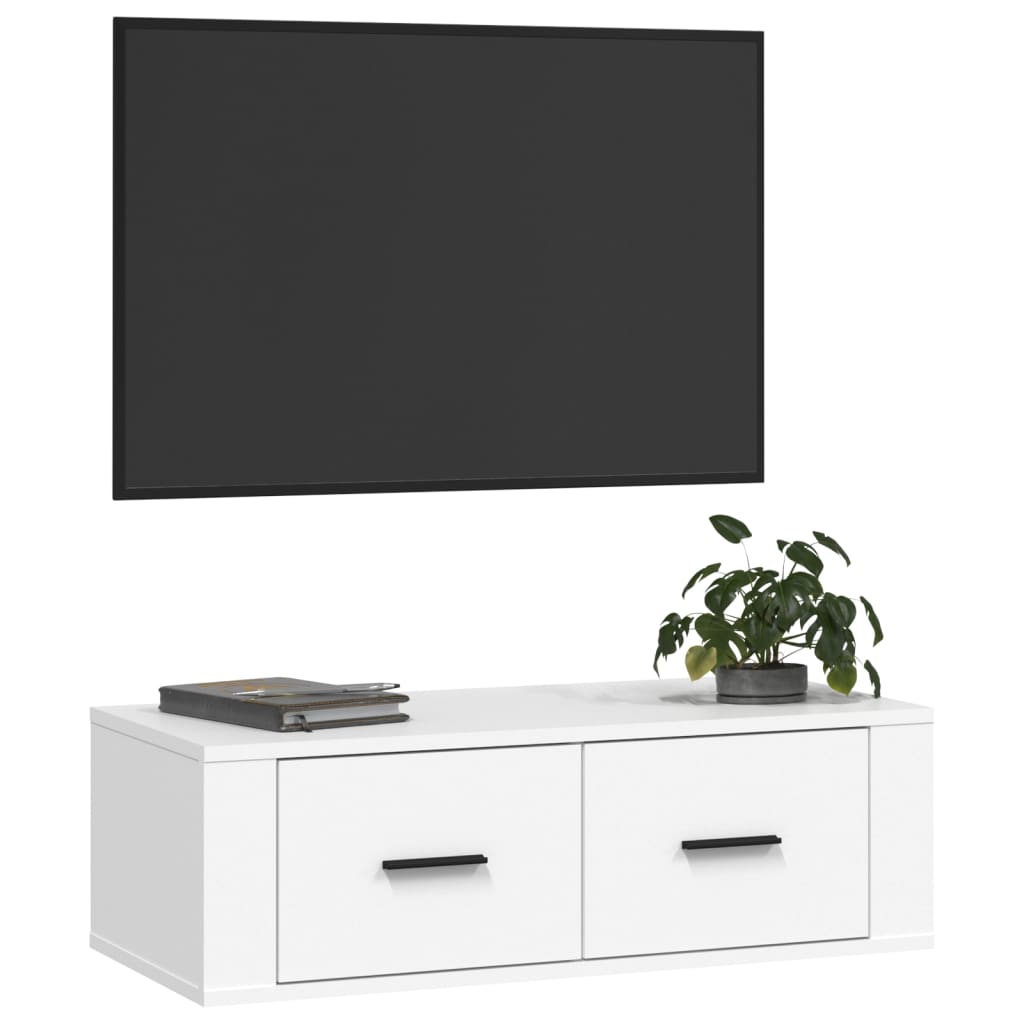 vidaXL væghængt tv-bord 80x36x25 cm konstrueret træ hvid
