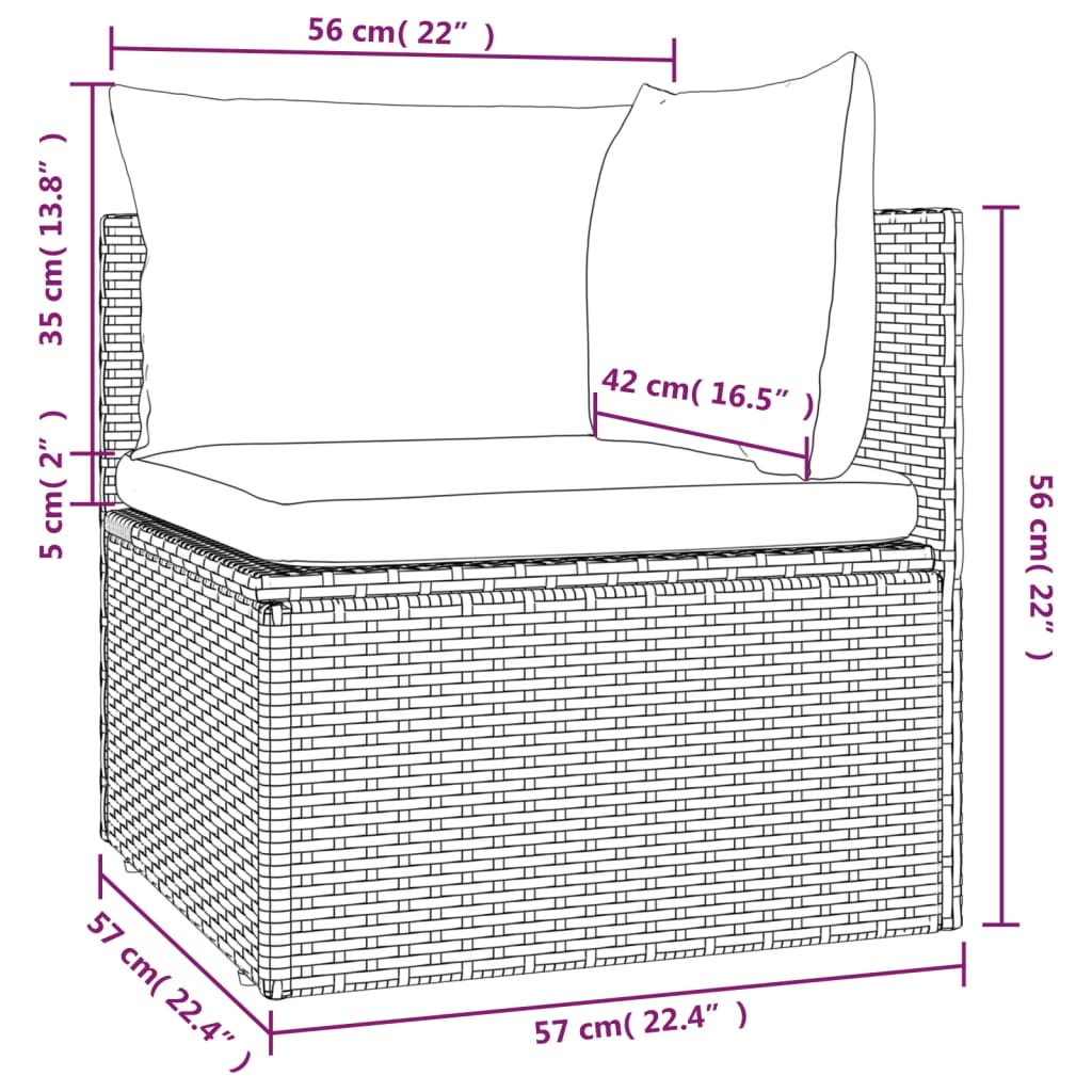 vidaXL hjørnemodul til havesofa med hynde 57x57x56 cm polyrattan grå